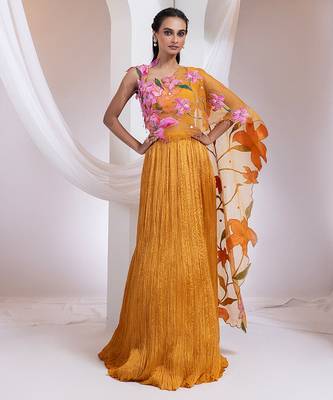 orange Floral embroidered chiffon Lehenga 1