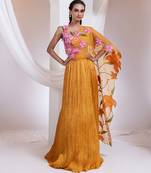 orange Floral embroidered chiffon Lehenga