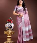 purple organza with thread work and zari weaving saree with blouse
