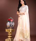 peach cotton with golden border and zari weaving saree with blouse