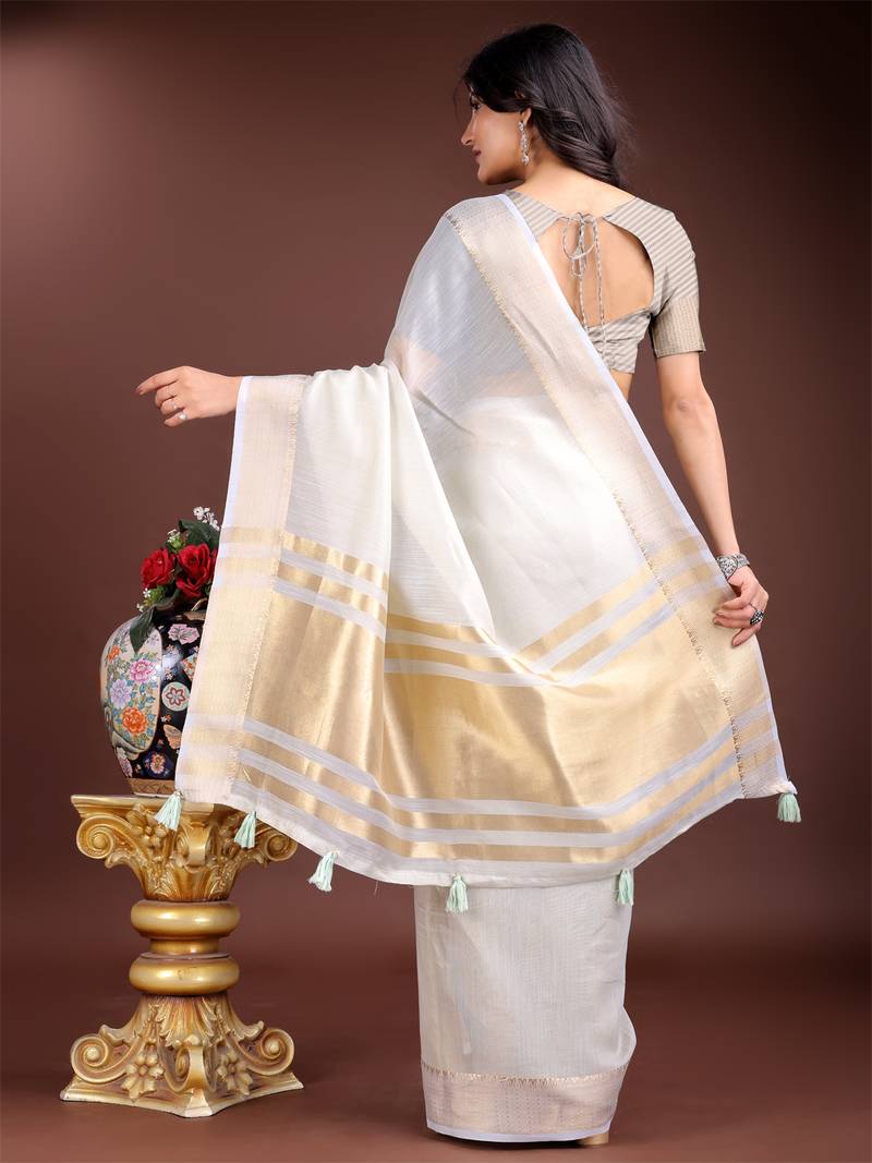 grey cotton with golden border and zari weaving saree with blouse