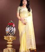 yellow cotton with golden border and zari weaving saree with blouse