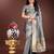silver organza with thread work and zari weaving saree with blouse