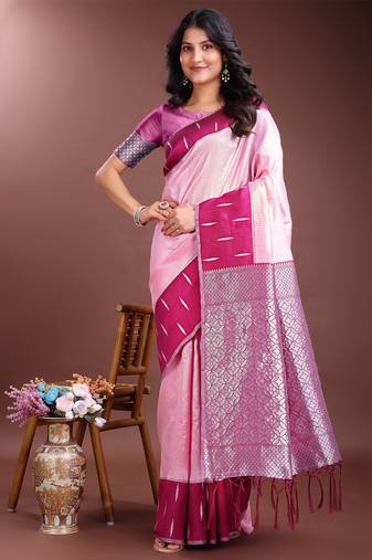 pink lichi art silk with woven zari work saree with blouse