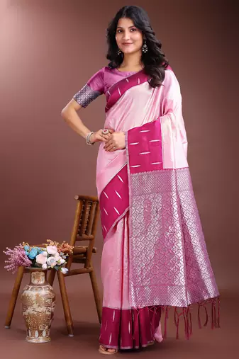 pink lichi art silk with woven zari work saree with blouse