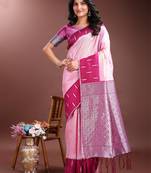 pink lichi art silk with woven zari work saree with blouse