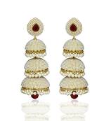 Designer White Pearl Jhumka/Earrings Set with Beautiful Red Ruby Stone for Indian Bridal Women Jhumka set