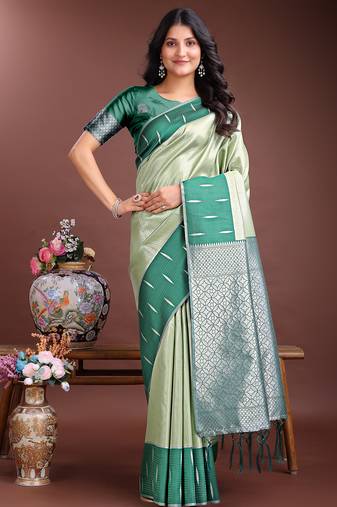 light green lichi art silk with woven zari work saree with blouse