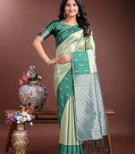 light green lichi art silk with woven zari work saree with blouse