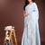 sky blue linen cotton with printed and zari weaving saree with blouse