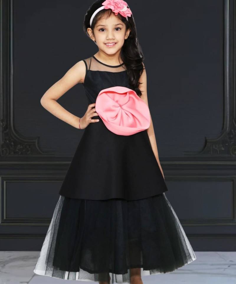 Floor length black flower girl dress