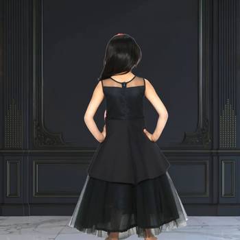 Floor length black flower girl dress 3
