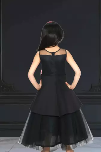 Floor length black flower girl dress