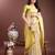 yellow linen cotton with printed and zari weaving saree with blouse