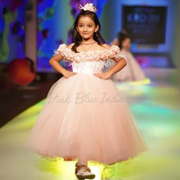 Peach baby party gown, flower girl birthday outfit online 1