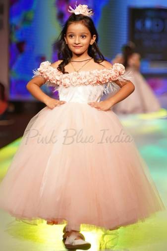 Peach baby party gown, flower girl birthday outfit online