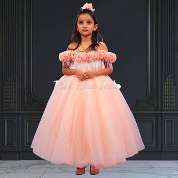 Peach baby party gown, flower girl birthday outfit online 2