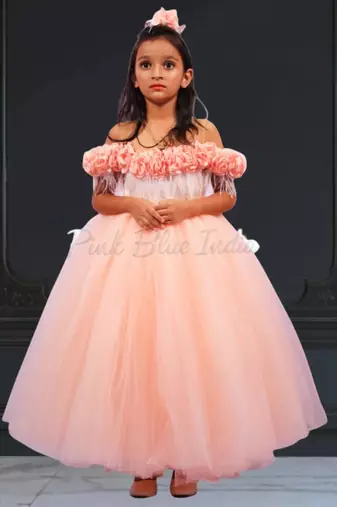 Peach baby party gown, flower girl birthday outfit online