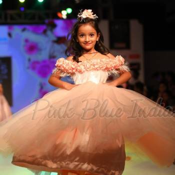 Peach baby party gown, flower girl birthday outfit online 3