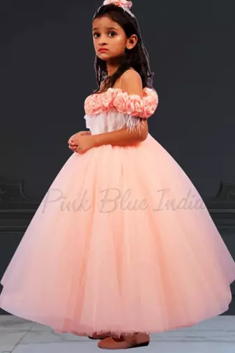 Peach baby party gown, flower girl birthday outfit online