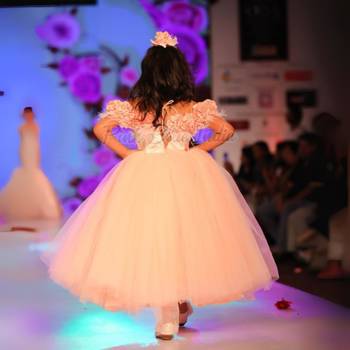 Peach baby party gown, flower girl birthday outfit online 5