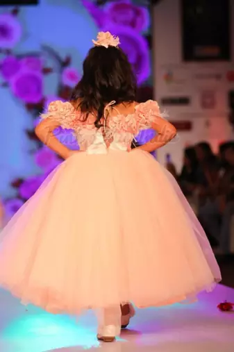 Peach baby party gown, flower girl birthday outfit online