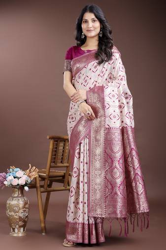 pink linen cotton with jacquard work and zari weaving saree with blouse