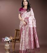 pink linen cotton with jacquard work and zari weaving saree with blouse
