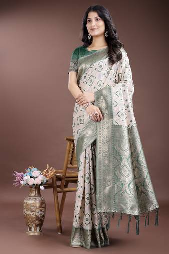 green linen cotton with jacquard work and zari weaving saree with blouse