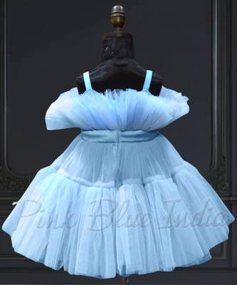 Powder blue little girls princess dress for party 4