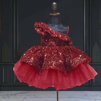 Maroon ruffled one shoulder girls dress 1