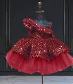 Maroon ruffled one shoulder girls dress