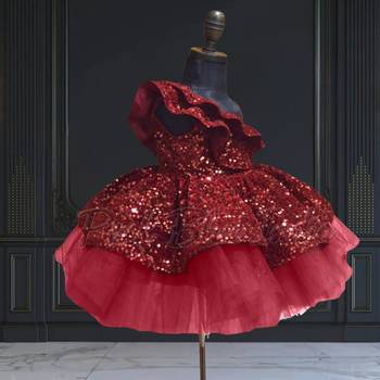 Maroon ruffled one shoulder girls dress 3