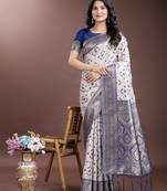 navy blue linen cotton with jacquard work and zari weaving saree with blouse
