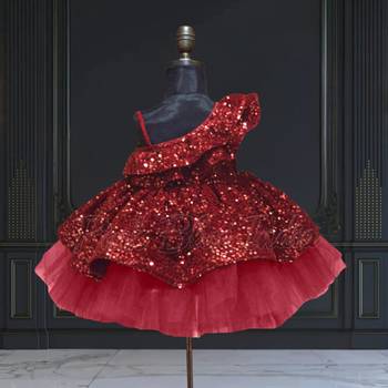 Maroon ruffled one shoulder girls dress 4