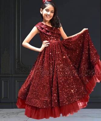 Partywear velvet dress for kids girls 1