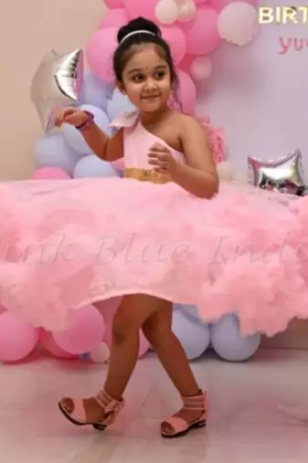 One shoulder ruffle party wear gown