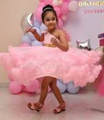 One shoulder ruffle party wear gown