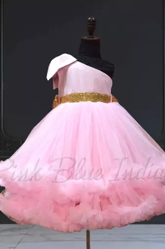 One shoulder ruffle party wear gown