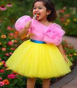 Girl’s yellow & pink knee length frock dress