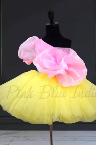 Girl’s yellow & pink knee length frock dress