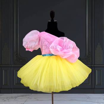 Girl’s yellow & pink knee length frock dress 3