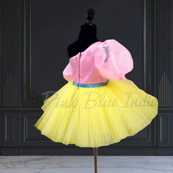 Girl’s yellow & pink knee length frock dress 4