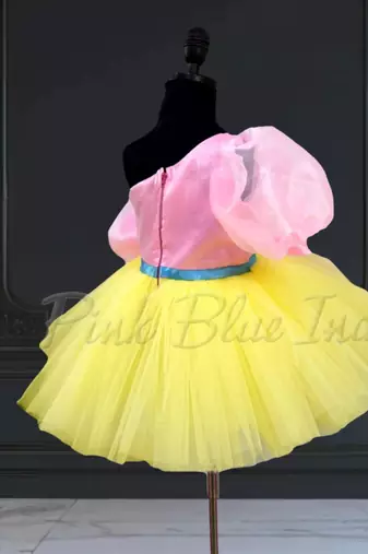 Girl’s yellow & pink knee length frock dress