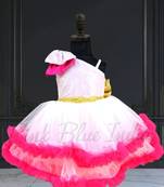 Pink net one shoulder dress for baby girls