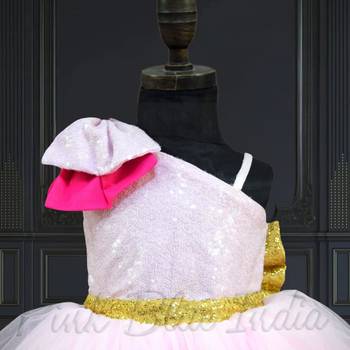 Pink net one shoulder dress for baby girls 2