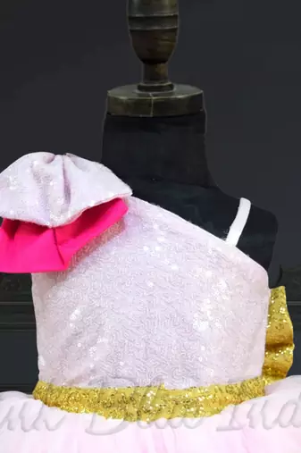 Pink net one shoulder dress for baby girls