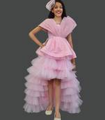 Pink high low party dress for teens girls
