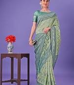 light green lichi art silk with printed and zari weaving saree with blouse