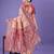 peach lichi art silk with printed and zari weaving saree with blouse